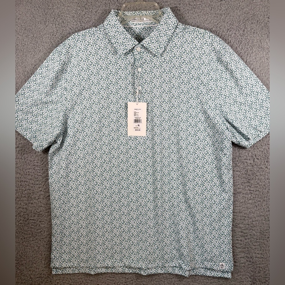 Kenneth Cole Polo Men XL Flower Print Golf Performance White Green UPF 50+ NWT